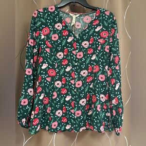 Matilda Jane Green Floral Button Up Long Sleeve Top Women’s Size Small